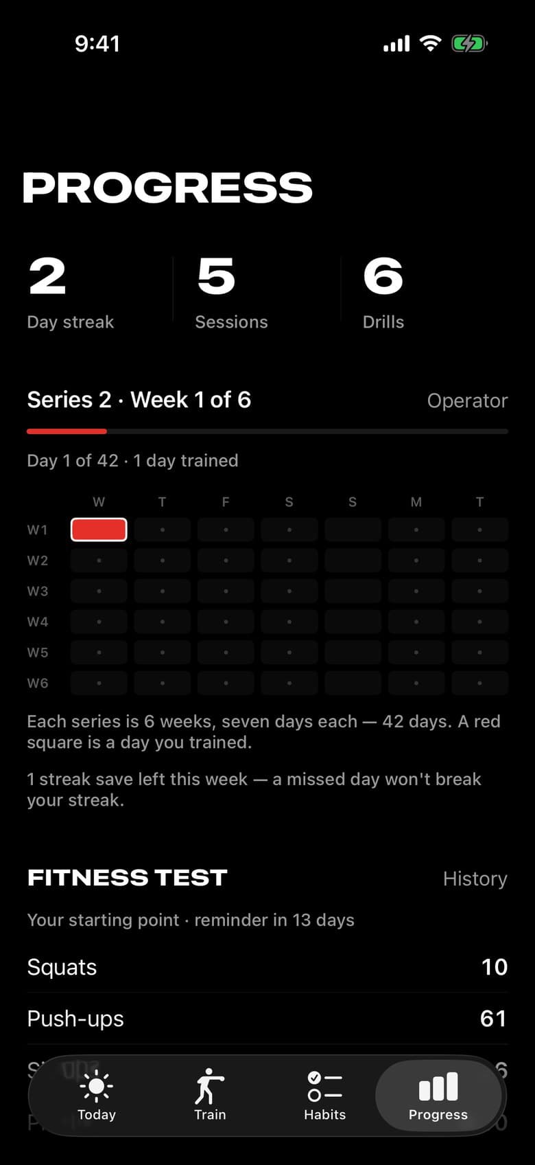 The Progress screen in the Real Self Defense mobile app